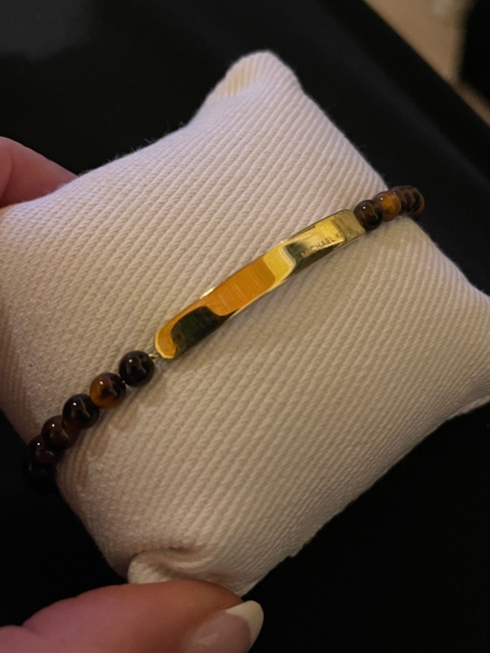 Michael Kors Collection Gold-Tone Plate with Brown Tiger Eye Bead Bracelet
